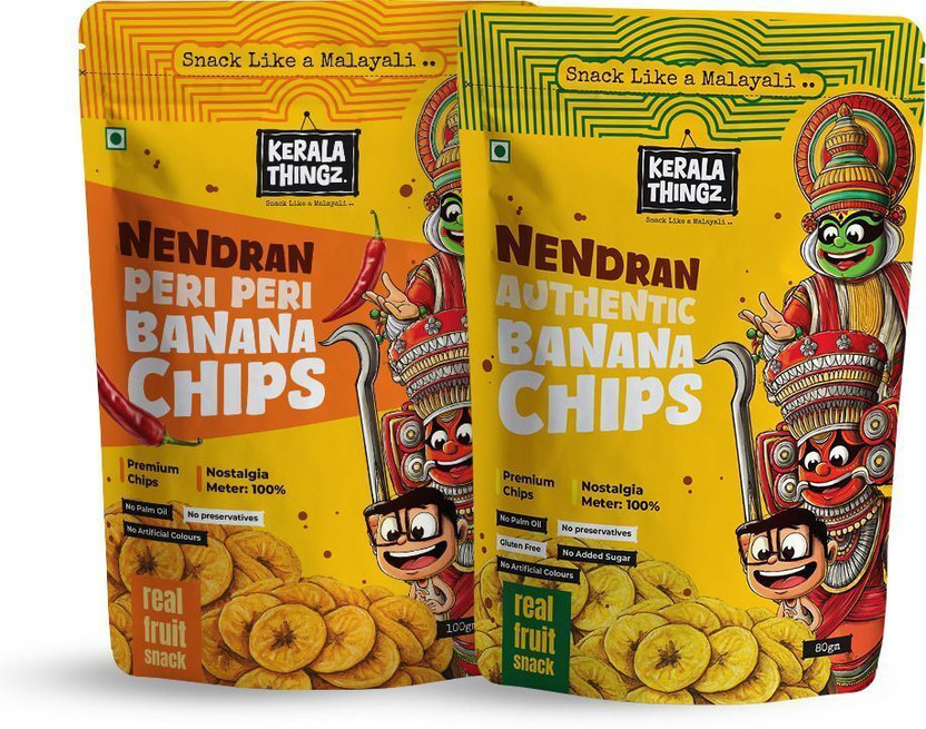 Kerala Thingz 180g Combo Nendran Banana Chips | Peri Peri (100g) & Authentic (80g) Chips(2 x 90 g)
