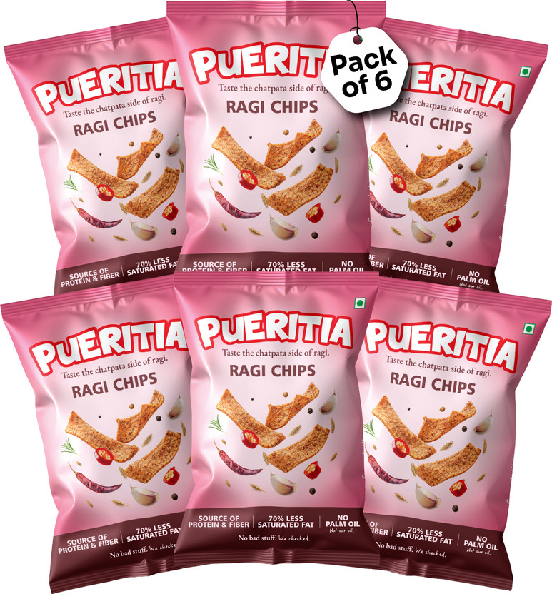 Pueritia Ragi Masala Protein Millet Snack Gluten Free Fiber Rich Crunchy Healthy Food Chips(6 x 55 g)