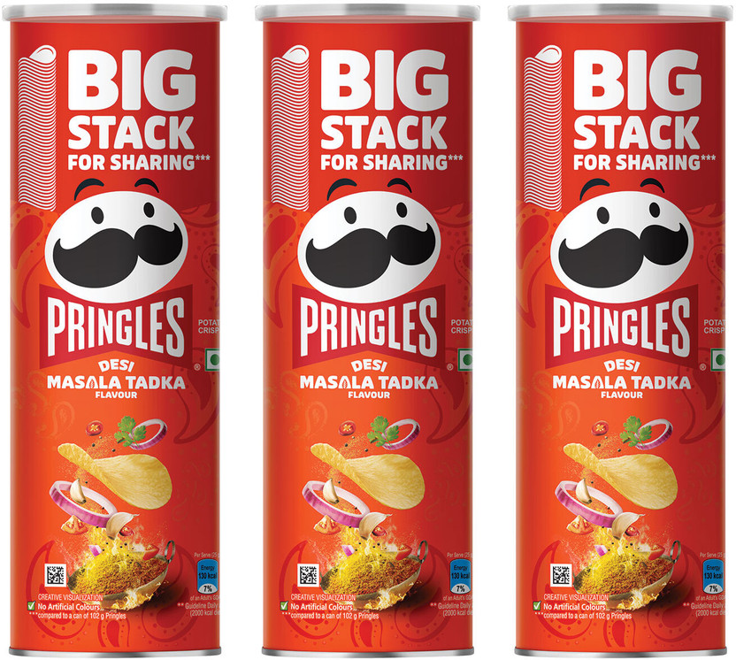 Pringles Desi Masala Tadka Potato Chips, Crispy Snack Chips(3 x 134 g)