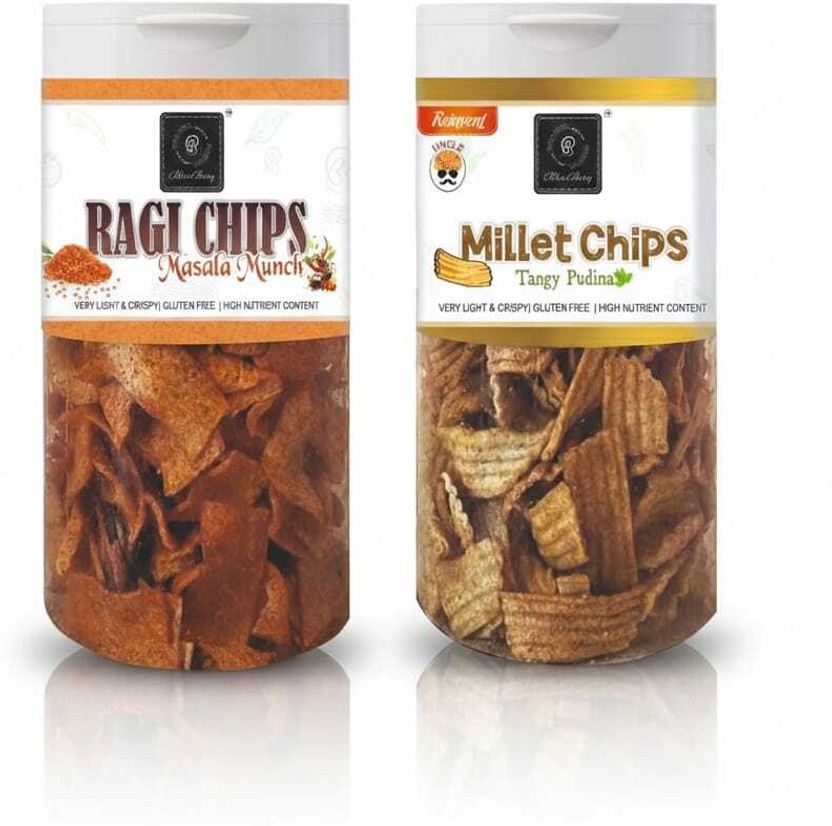 BLESSBERRY Ragi Chips & Millet Chips Combo (Pack of 2x150g Healthy Crunchy Snack GlutenFree Chips(300 g)