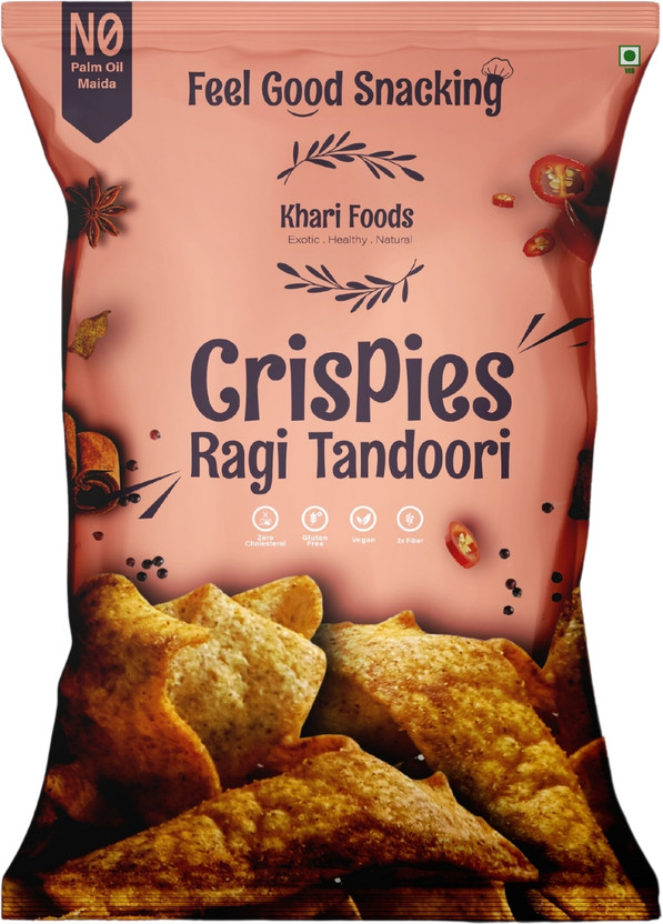 Khari Foods Tandoori Ragi Chips, Crunchy Crispies, Fibre Rich, Healthy Snacks, Gluten Free Chips(50 g)