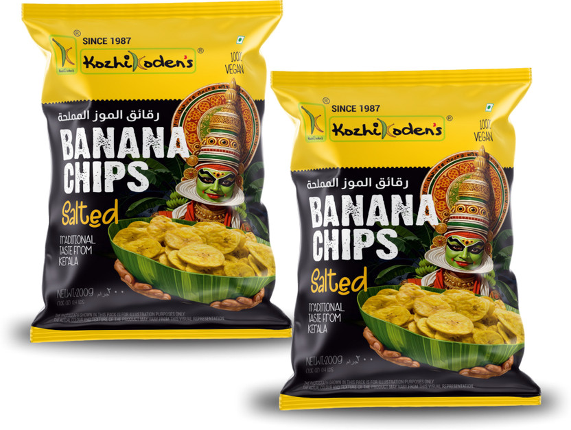 kozhikoden's Salted Banana Chips Crispy Kerala Snack Vegan & Healthy Chips(2 x 0.2 g)