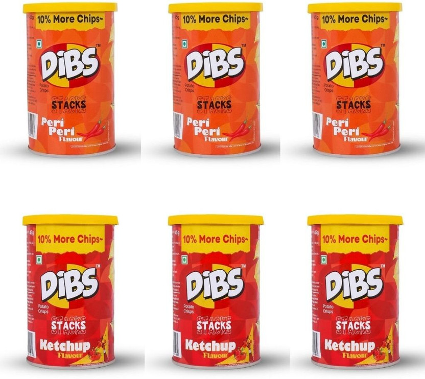 DIBS POTATO CHIPS COMBO PACK OF (KETCHUP*3 & PERI- PERI*3 Chips(6 x 45 g)