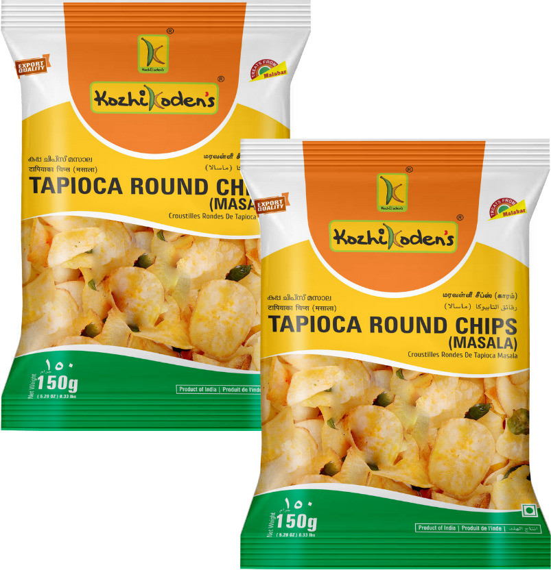 kozhikoden's Tapioca Masala Chips, Crispy & Thinly Sliced Authentic Kerala Snack Chips(2 x 150 g)