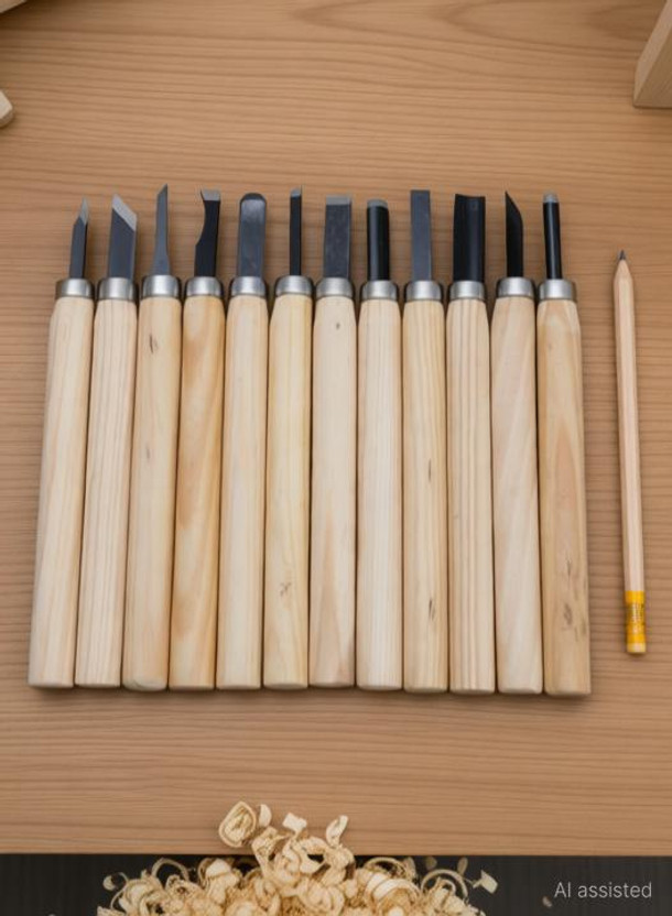KHUSHA CREATIONS 12 Pcs Wood Carving Hand Chisel Tool Kit Set / Wood Working Professional Gouges Combination Chisel Set Paring Chisel Set(Pack of 12)