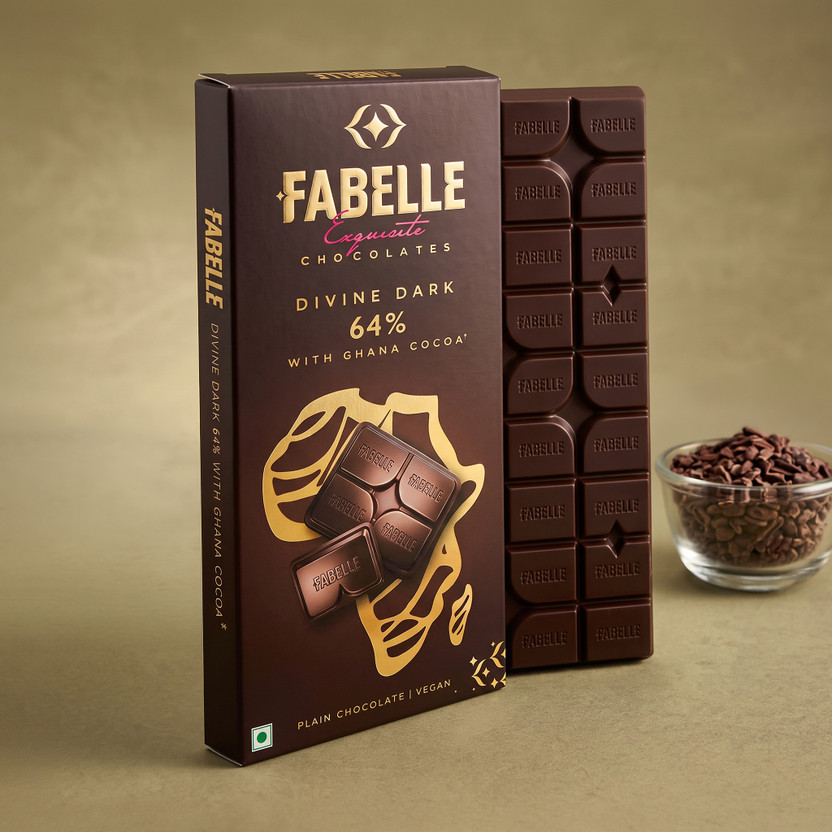Fabelle Divine Dark, 64% Ghana Cocoa Dark Chocolate Bar(100 g)