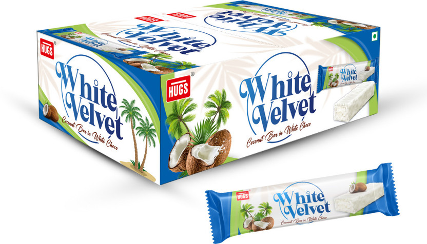 HUGS White Velvet Coconut Chocolate Gift Box | Delicious White Chocolate Coconut Bars(30 Units)