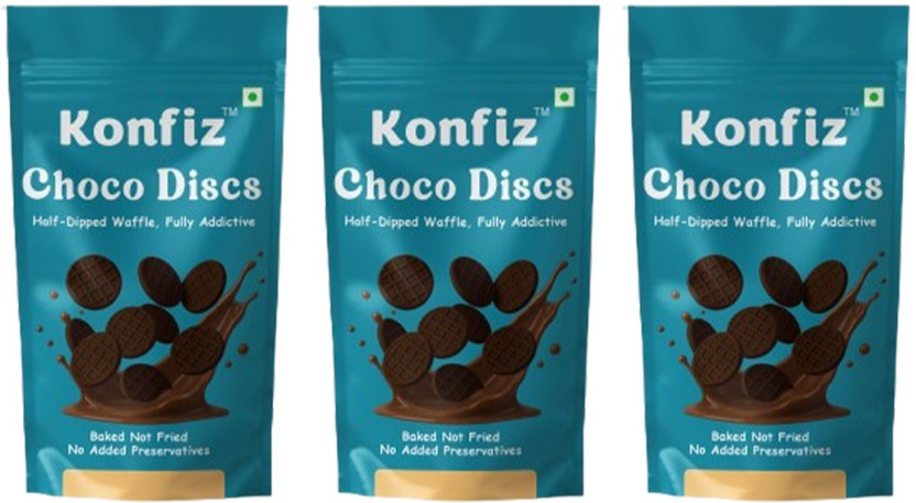 KONFIZ Choco Discs | Chocolate Dipped Wafer Cookies | Classic Choco Bites(3 x 65 g)