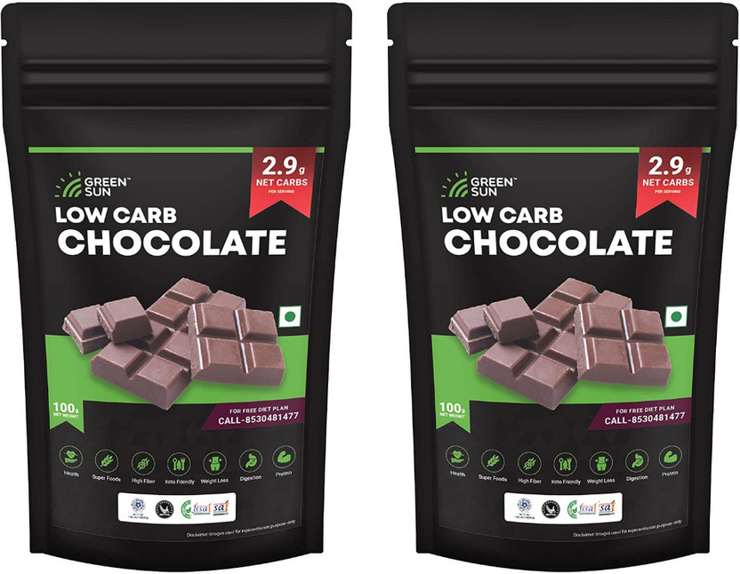 GREEN SUN Low Carb Chocolate| 2.9 g Net Carb | Keto Friendly|Sugar Free | Pack of 2 Bites(2 x 50 g)
