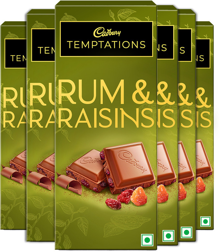 Cadbury Temptations Rum and Raisin Premium Chocolate Bar(6 x 70 g)