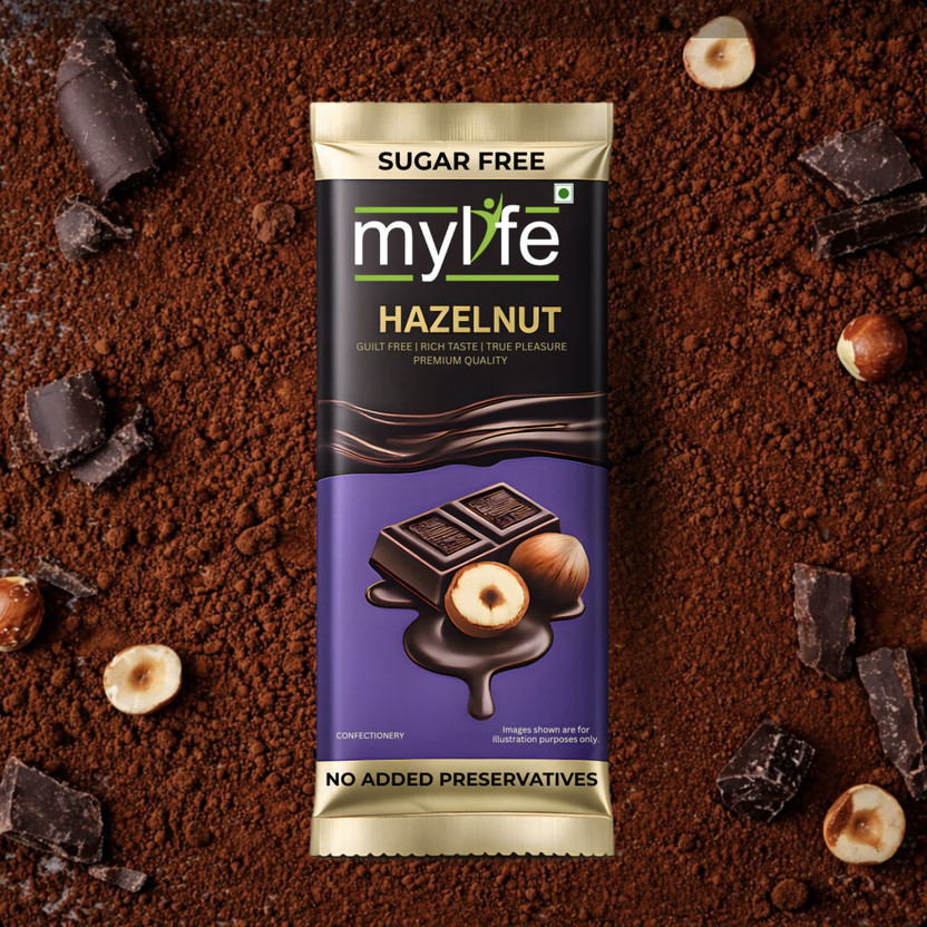 Mylife Zero Sugar Hazelnut, Low-Carb, Keto-Friendly, Smooth Hazelnut Flavour Chocolate Bars(45 g)