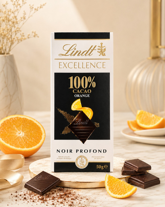 LINDT Excellence 100% Cacao Orange Premium Gourmet Dark Chocolate Bar Gift Pack(50 g)