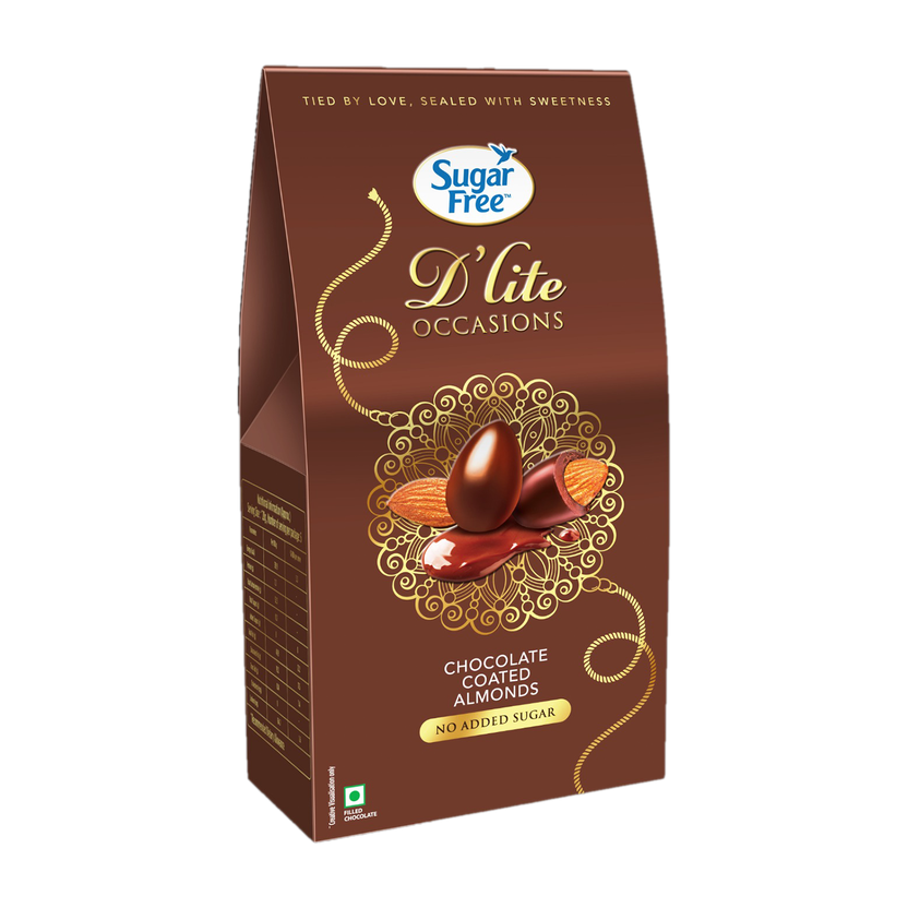 Sugar free D'Lite Chocolate Coated Almonds Pack, Festive Celebration Gift Box Bites Gift Pack(100 g)