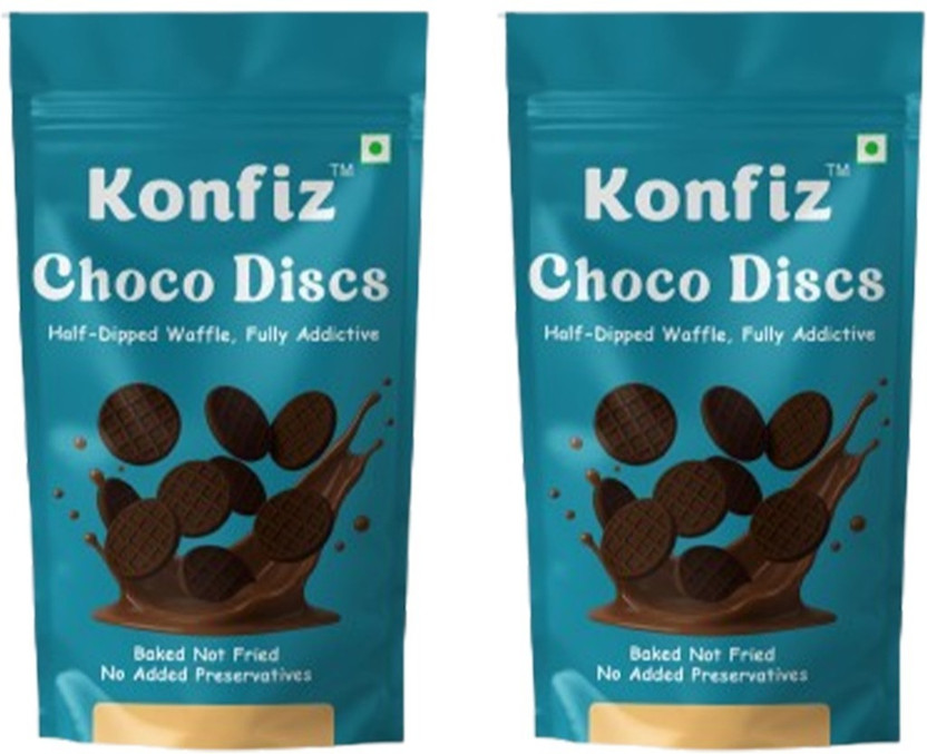 KONFIZ Choco Discs | Chocolate Dipped Wafer Cookies | Classic Choco Bites(2 x 65 g)
