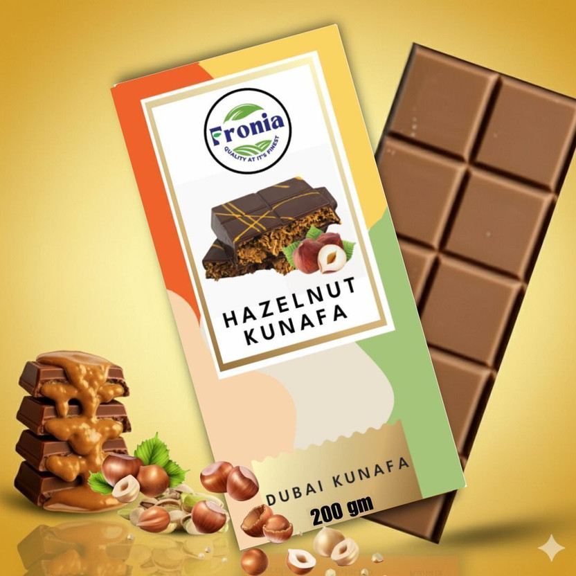 fronia Kunafa Dubai Chocolate Bar with Hazelnut Premium Middle Eastern Sweet Bar Gift Pack(200 g)