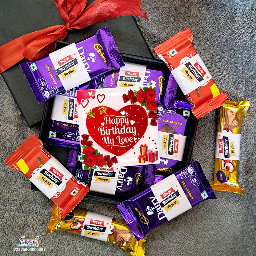 OddClick Unique Happy Birthday My Love gift Chocolate Gifts Box Combo Pack Combo(6 Dairy Milk Chocolate, 2 Five Star Chocolate, 2 Kit Kat Chocolate ( Happy Birthday Wrapped), 1 Happy Birthday My Love Wishes Card)