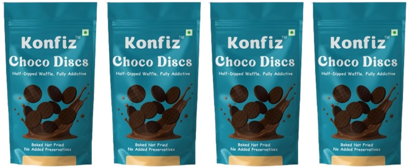 KONFIZ Choco Discs | Chocolate Dipped Wafer Cookies | Classic Choco Bites(4 x 65 g)