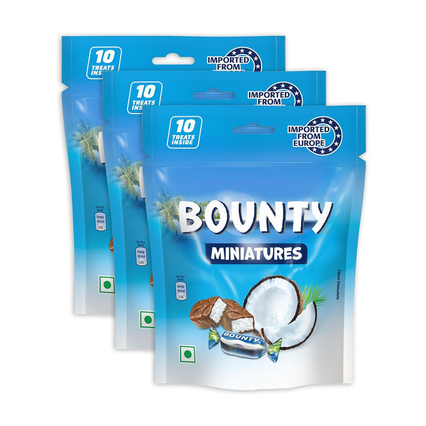 BOUNTY Miniatures Coconut Filled Chocolate Pack | Imported Coconut Chocolates Bar(3 x 100 g)