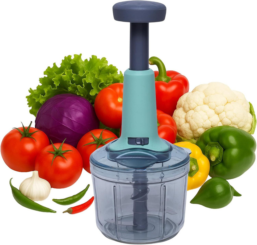 Brandvilla Manual Push Vegetable Chopper 900ml with 3 Stainless Steel Blades for Kitchen Vegetable & Fruit Chopper(1 chopper)