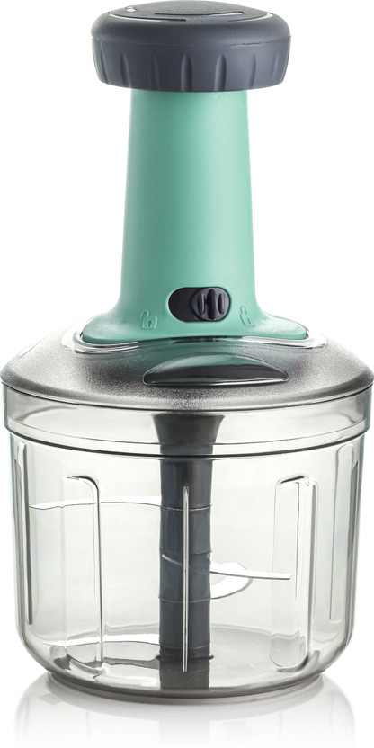 OFFYX Hand Push 900 ML with 4 Stainless Steel Blades Vegetable & Fruit Chopper(1 Bowl with LID, 1 cutter 4X Blade, 1 Handle)