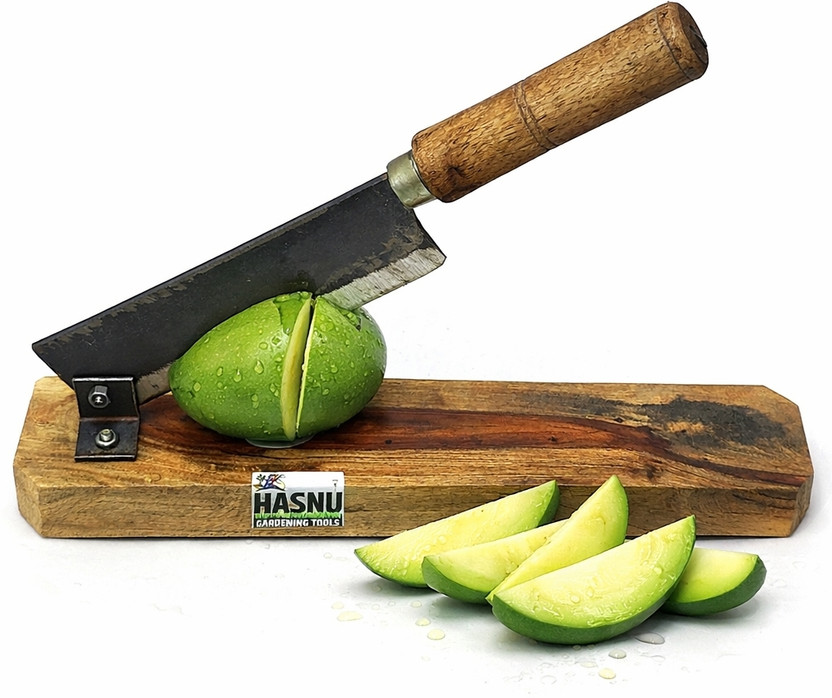HASNU GARDENING TOOLS by HASNU GARDENING TOOLS Heavy Duty Mango Cutter With Wooden Base for Jack fruit & Hard Vegetables Vegetable & Fruit Chopper(1 Chopper with wooden base, 1 Pair Of Hand gloves)