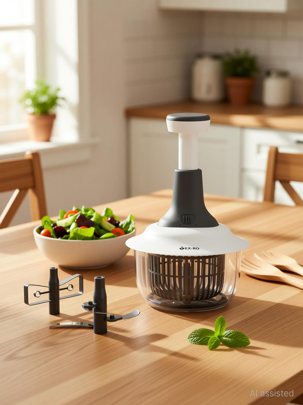 TEX-RO by TEX-RO Stainless Steel 3 Blades Manual Hand Press Chopper 1600 ml Vegetable & Fruit Chopper(1)