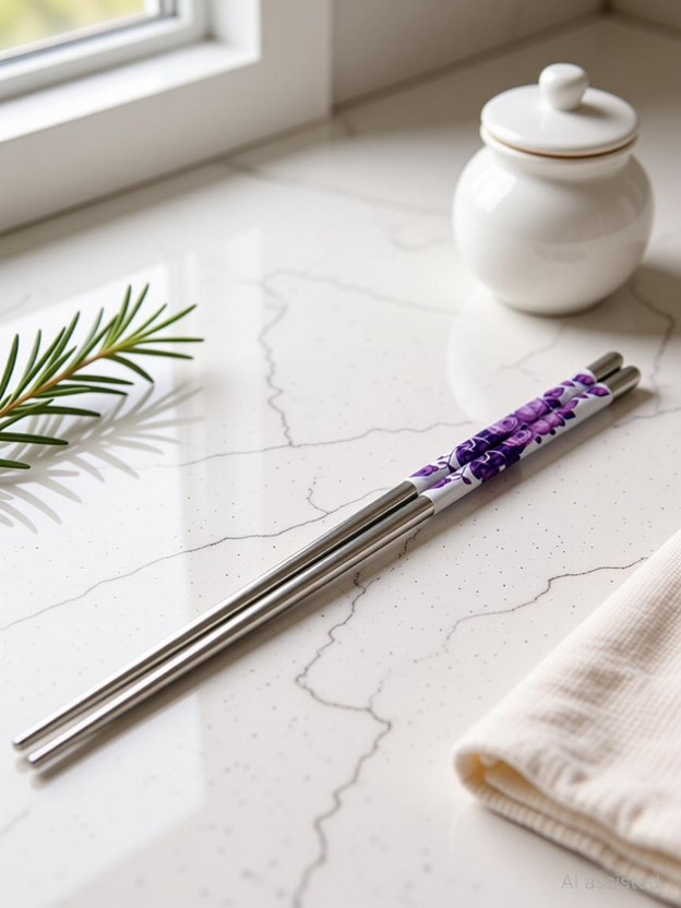 Rack Jack Eating, Decorative Stainless Steel Japanese, Korean, Vietnamese, Chinese Chopstick(Purple, Silver Pack of 2)
