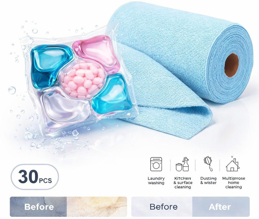 HANORA AquaSpark Deep Clean Laundry & Surface Care Professional Multipurpose Combo Set Wet and Dry Microfiber Cleaning Cloth(2 Units)