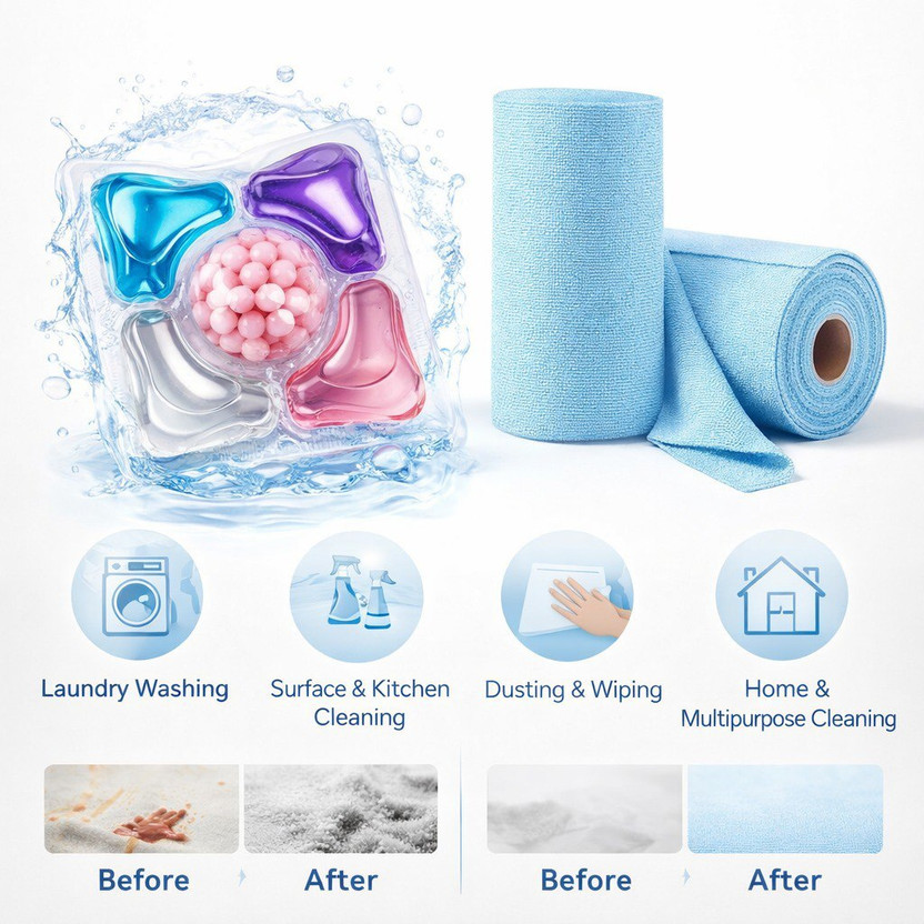 HANORA AquaSpark Deep Clean Laundry & Surface Care Professional Multipurpose Combo Set Wet and Dry Microfiber Cleaning Cloth(2 Units)