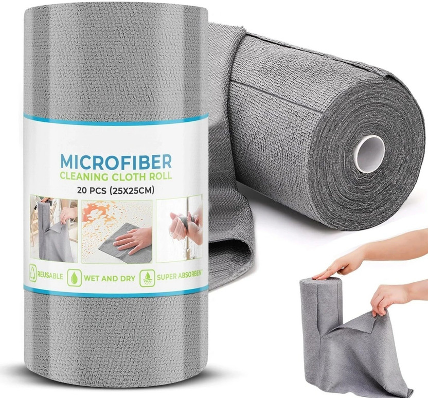 Kevriz Kitchen Cleaning Cloth Roll Home, Car, Glass, Surface 25*25 Reusable Washable Dry Microfiber Cleaning Cloth(20 Units)