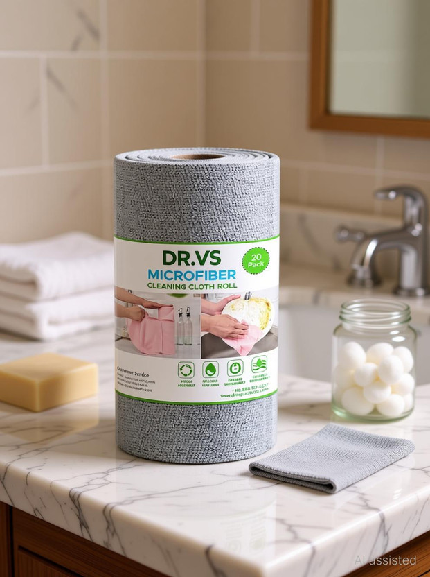 DR.VS Cleaning Cloth Roll –Ultra Soft & Durable Washable for Multi Items 25 * 25 cm Dry Microfiber Cleaning Cloth(20 Units)