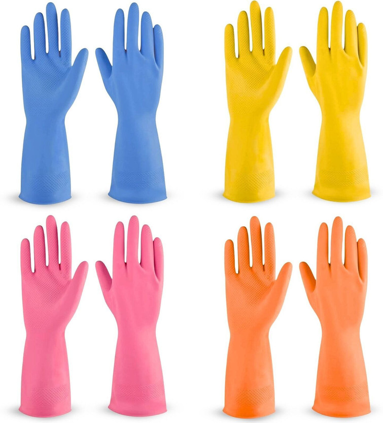 tick tick mark Waterproof Household Rubber Cleaning Gloves | Kitchen, Bathroom & Laundry Use Wet and Dry Glove Set(Large Pack of 4) - Flipkart Deal