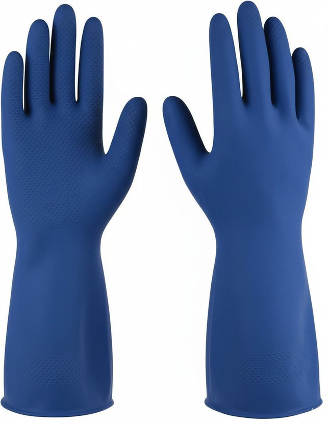 7SHIELD 1 Pair Ice Blue Rubber Safety Hand Gloves For Chemical, Electrical , Gardening Wet and Dry Glove(Medium)