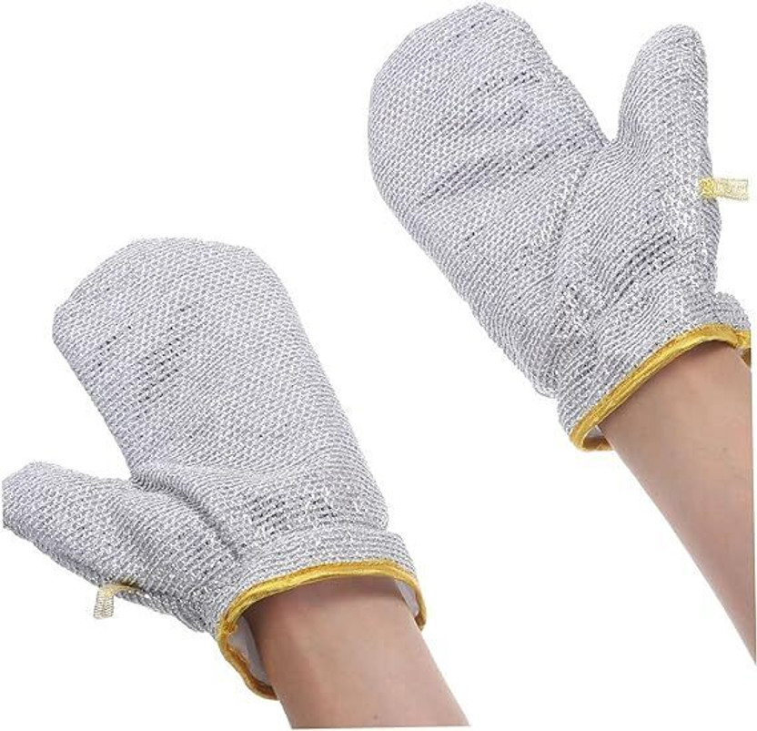 ASHGUJ Wire Dishwashing Gloves, Kitchen Cleaning Gloves, Household Cleaning Tools Wet and Dry Disposable Glove Set(Free Size Pack of 2)