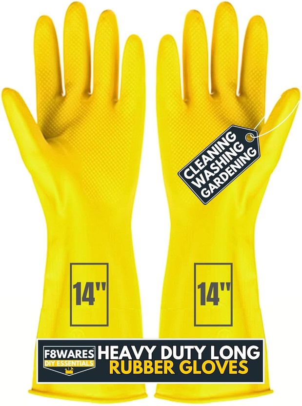 F8WARES 14inch Reusable Dishwashing Industrial Gardening Cleaning Rubber Hand Gloves Wet and Dry Glove(Large)