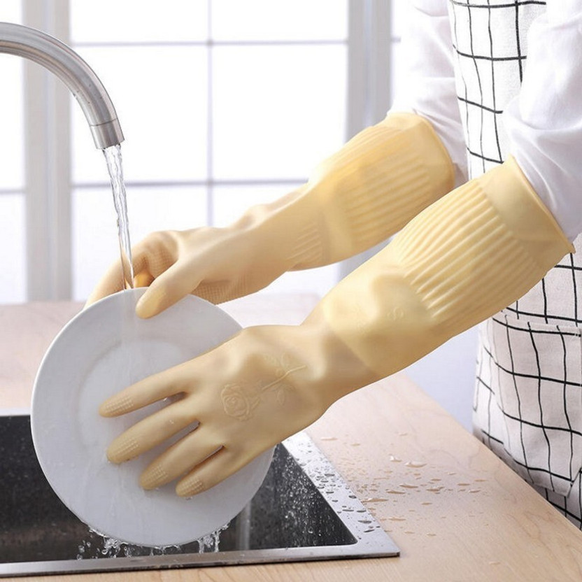 Masox Store Reusable Daily Cleaning Gloves Long Sleeve Rubber Kitchen Household Tasks Wet and Dry Glove(Large)