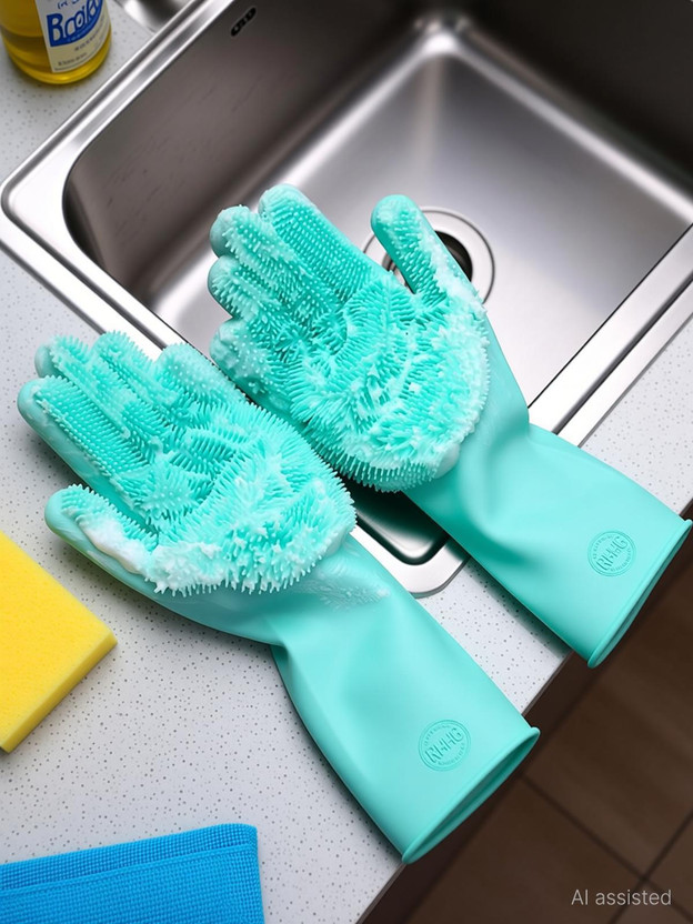 RHHG E COM Silicone Dish Washing Magic Hand Gloves for Pet Grooming,Car, Bathroom Wet and Dry Glove(Free Size)