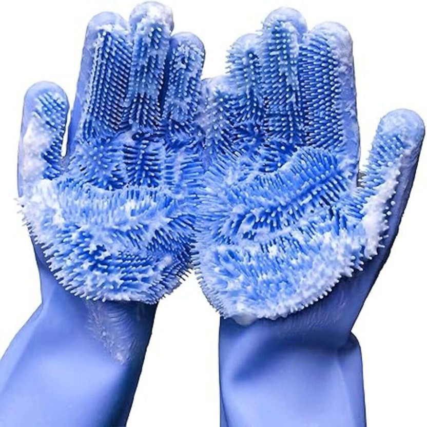 RHHG E COM Silicone Dish Washing Magic Hand Gloves for Dishwashing,Pet Grooming,Bathroom* Wet and Dry Glove(Free Size)