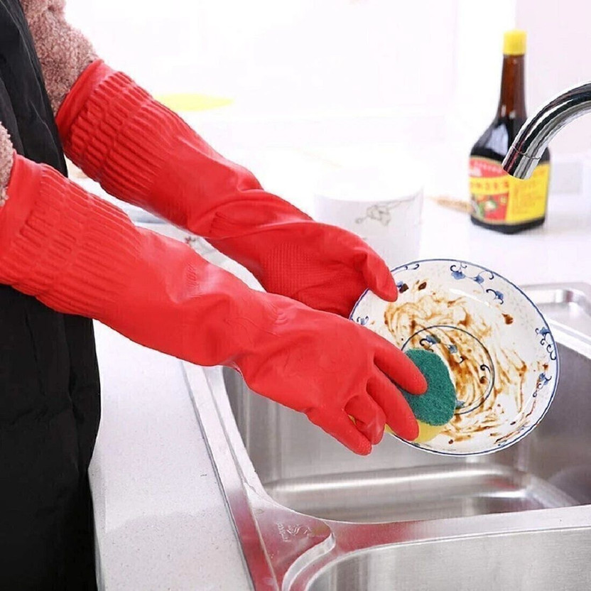 RBGIIT Rubber Dishwashing Glove Kitchen Cleaning Gloves Wet and Dry Glove(Large)