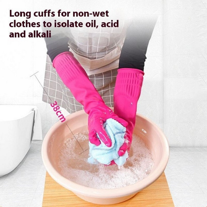 Masox Store Household Rubber Cleaning Gloves Long Sleeve Reusable Kitchen Dishwashing Use Wet and Dry Glove(Large)