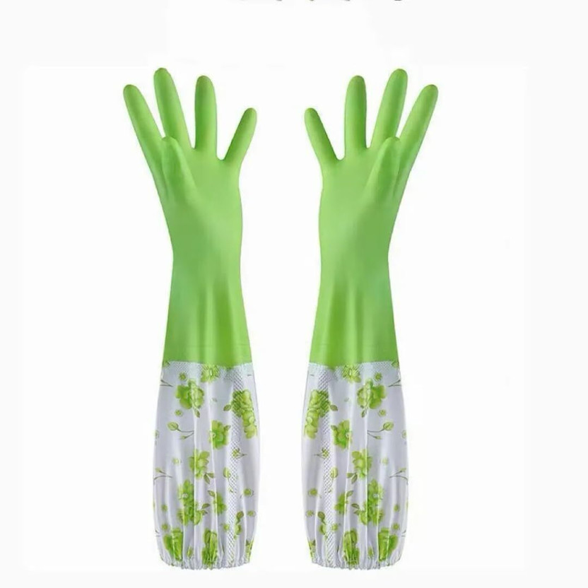 RBGIIT Reusable PVC FlockLined Long Elbow Length Gloves for Kitchen Dishwashing Winters Wet and Dry Glove(Large)