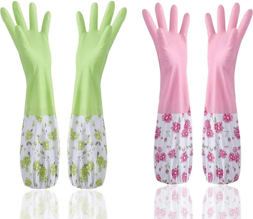 JKICHNM Household Latex Hand Gloves for Kitchen Dish Washing Gloves Wet and Dry Glove Set(Medium Pack of 2)