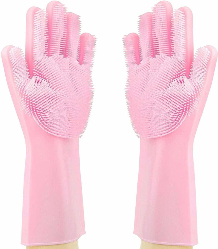 Niyam Rubber Silicone Cleaning Brush Scrubber Gloves Wet and Dry Glove(Large)