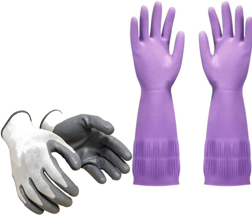 Masox Store Nitrile Coated Industrial Safety Hand Gloves | Long Sleeve Cleaning Gloves S4 Reusable Paint Glove(L)