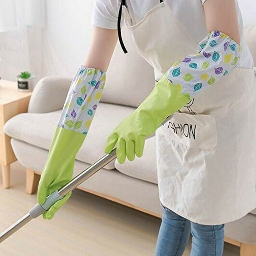 Masox Store PVC Kitchen Cleaning Gloves Winters Inner Cotton Lining, Elbow Length Glove K3 Wet and Dry Glove(Free Size)