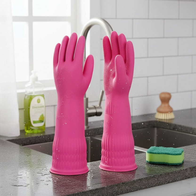 MEEJEEK Household Dishwashing Kitchen Cleaning Gloves Waterproof Reusable Long Elbow Wet and Dry Glove(Extra Large)