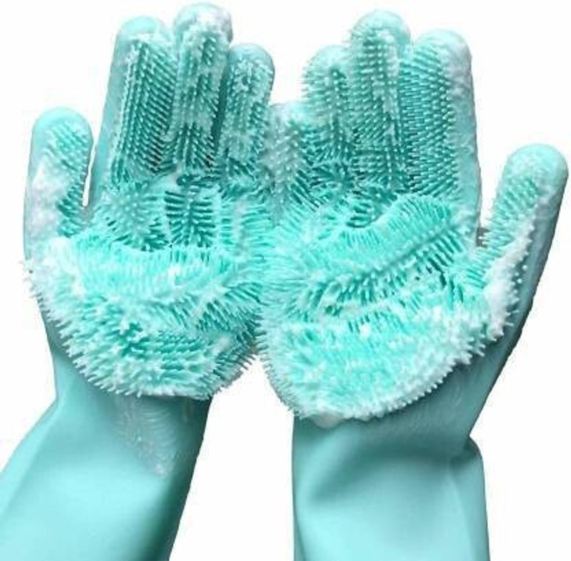 Kireka SiliconeGloves with Reusable Heat Resistant Tool for Cleaning,Dish Washing 1pair Wet and Dry Glove(Free Size)