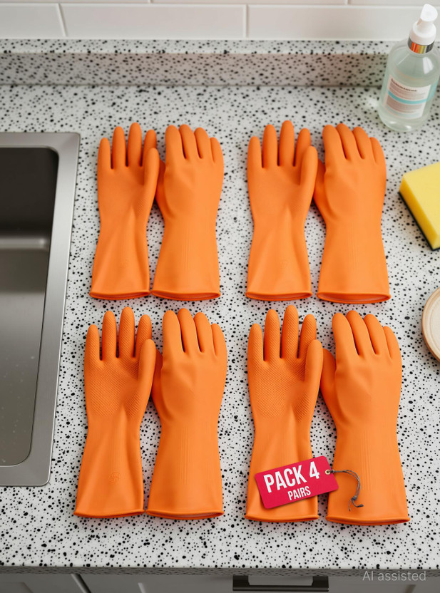 F8WARES Heavy-duty Reusable Dishwashing Industrial Gardening Cleaning Rubber Hand Gloves Wet and Dry Glove Set(Extra Large Pack of 4)