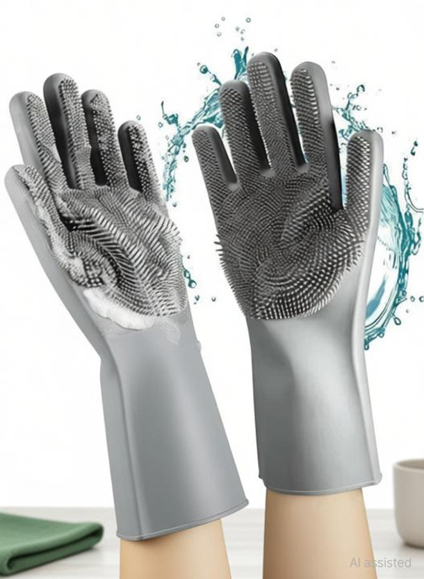 7SHIELD Magic Silicone Hand Gloves for Kitchen Dishwashing &Pet,Kitchen,Car,Bathroom Wet and Dry Glove(Large)