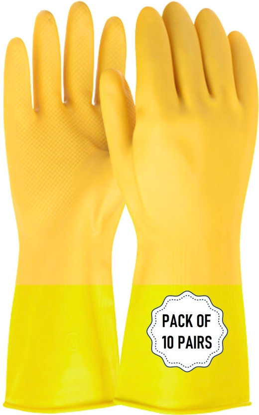 RBGIIT Reusable Washable Dish washing Kitchen Industrial Gardening Rubber Latex Hand Wet and Dry Glove Set(Large Pack of 10)